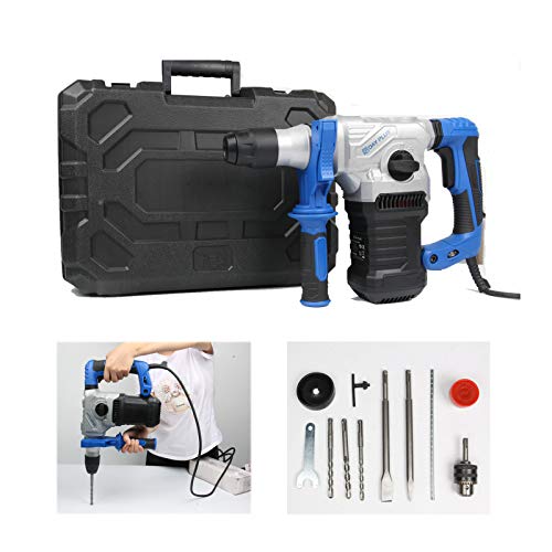 Professional Bohrhammer 1500 W 360 °Drehgriff Mächtig Bohrhammer 5J Stoßenergie SDS Plus Bohrer und Meisel-Set Zum…