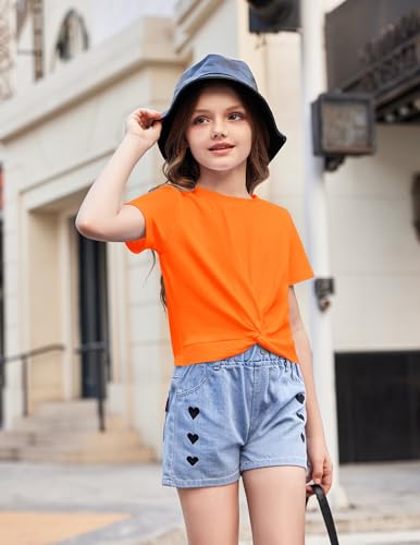 Image of Arshiner Girls Casual Tie Dye Short-Sleeve T-Shirt Cute Print Summer Blouse for Girls Twist Front Tunic Tee Tops