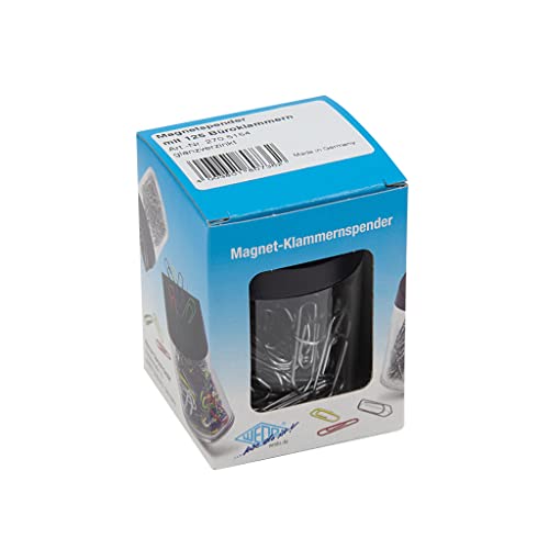 Wedo 2705154 Klammernspender (mit Magnet rund gefüllt, 125 Büroklammern) silber/transparent