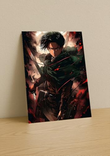 Image of NIJUKA Anime Printed A4 Size Metal sheet Poster For Home And Room Decoration | For Anime Art Fans Boys And Girls (Beast Titan Killer Levi)
