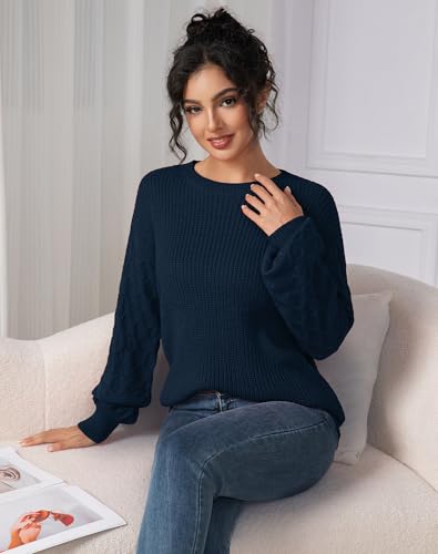 Fall Sweaters for Women 2025 - Lightweight, Honeycomb Long Sleeve, Elastic Hem, Crew Neck, Textured Knit Pullover