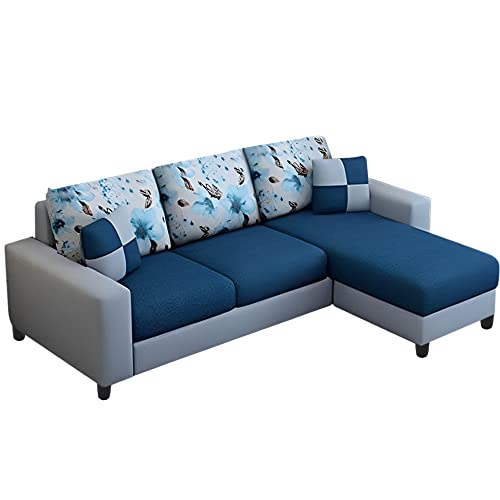 Image of Orland 4 Seater RHS L Shape Sofa with Center Table & 2 Puffy | Color - (Blue Grey Fabric)