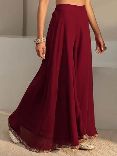 Image of Libas Art Embroidered Georgette Anarkali Kurta With Palazzos and Dupatta | ethnic wear | bridal suit | occasion wear