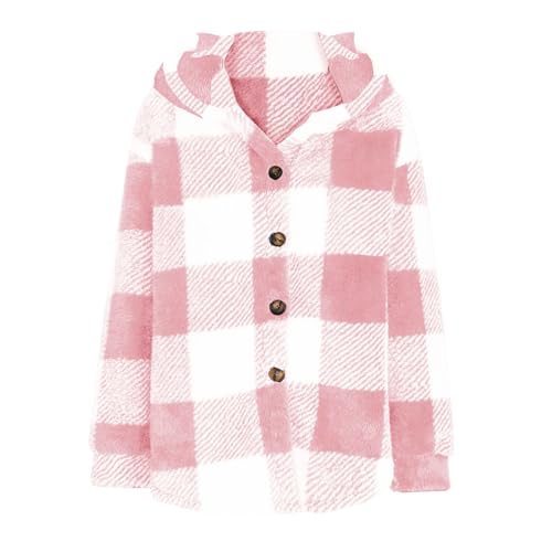 Plaid Sherpa Jacket Women 2025 Fall Fashion Hooded Fleece Jackets Plus Size Winter Coats Long Sleeve Button Outwear4