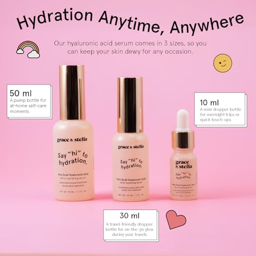Image of grace & stella Award Winning Hyaluronic Acid Face Serum (50ml /1.7 fl oz) Removes Fine Lines & Wrinkles, Hydrating Hyaluronic Acid Serum for Face, Acido Hialuronico for Women - Vegan Skincare (2-Pack)
