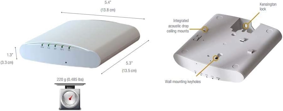Diagram showing Ruckus R300 dimensions and mounting points