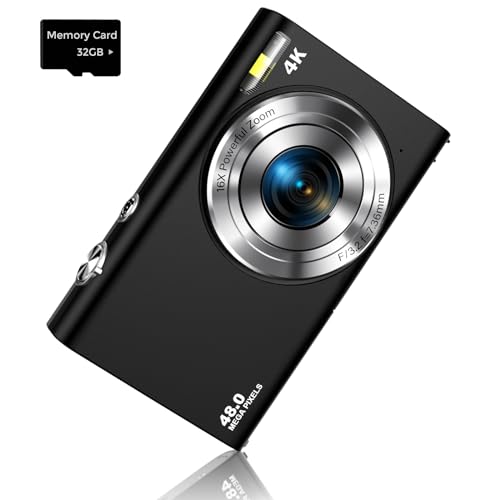 Digital Camera, Autofocus FHD 4K Vlogging Camera 48MP 16X Digital Zoom Digital Camera with 32GB Card YouTube Portable Compact Small Camera for Teens Adult Beginner Kids