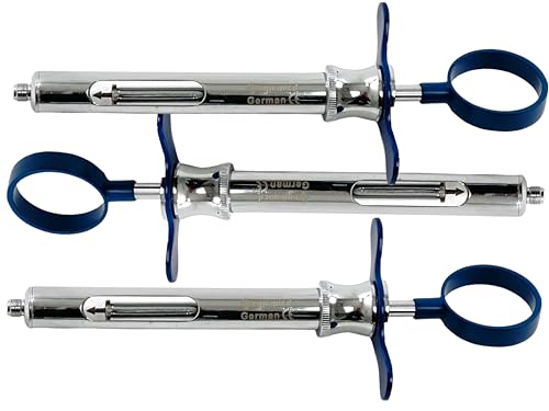 3 Piece Set - 1.8cc Dental Anesthetic Syringe Type-CW | Color Handle Finger Ring Plunger | German Stainless Steel Dental Anesthestics Dispensing Syringe (Set of 3 - 1.8mL - Dark Blue)