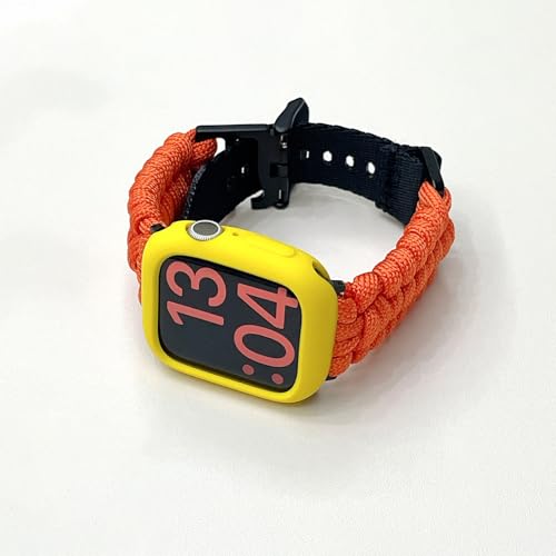 Sports Paracord and Silicone Case Compatible with Apple Watch Band 38mm 40mm 41mm 42mm 44mm 45mm 49mm 46mm,Adjustable Webbing Compatible with iWatch Series 10 9 Ultra 8 7 6 5 4 3 2 1 SE (Orange, 49mm)