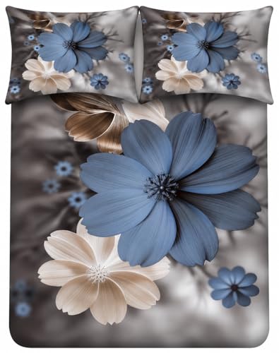 Image of 7D Digital Printed King Size Bedsheet | 240TC Premium Cotton Feel Microfiber with 2 Pillow Covers | Soft Breathable & Wrinkle Free Bedding Set | (Greyblue, King Size-225x250CM)