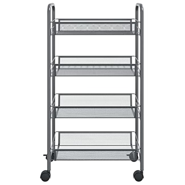 Kitchen Trolley 4-Tier Iron Multipurpose Storage with Removable Mesh Baskets for Kitchen, Bathroom and Office-WbIKysnm