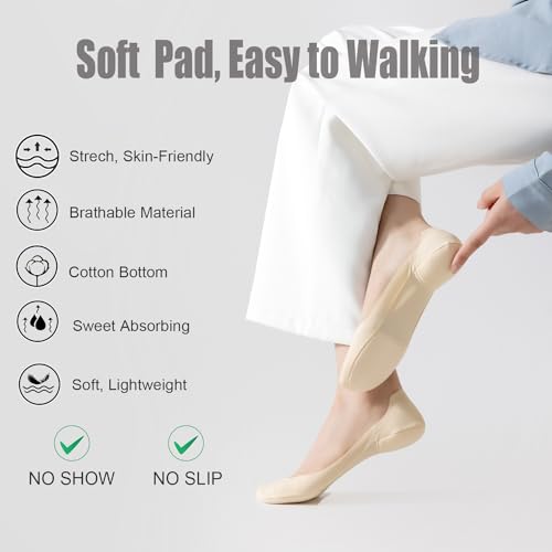 6 Pair Ultra Low Cut Invisible Womens No Show Socks With Padding For Flats Loafer, Size 5-7,8-10.5,11-13,2
