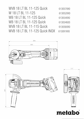 Metabo WVB 18 LT BL 11-125 Quick haakse slijper 18V (slijper/schuurmachine/schuurmachine, zonder accu + oplader) # 613057850 - Afbeelding 3