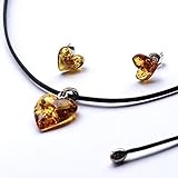  Sterling Silber 925 Creolen mit Bernstein Herzen Halskette Halsband Set