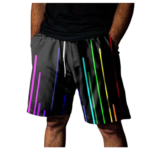 Generico Pantalones cortos de baño arcoíris de colores para hombre Pantalones cortos de baño playa deportivos correr entrenamiento Quick Dry Hombre, O Negro, XL