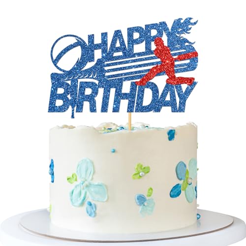 Décoration de gâteau d'anniversaire de cricket – Fournitures de gâteau sur le thème du sport – Décoration de fête pour garçon fille enfant adulte – Décorations de fête – Paillettes bleues