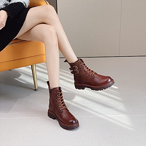 Leather Ankle Boots for Women Lace Up Booties Low Heel4