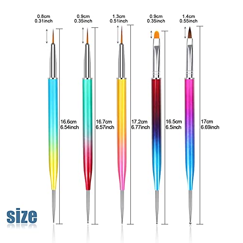Hanyousheng Nagelkunst Pinsel Set,5 Pcs Nageldesign Pinsel, Double Ended Nail Art Liner Pinsel, Nail Art Dotting Pen… – Bild 3