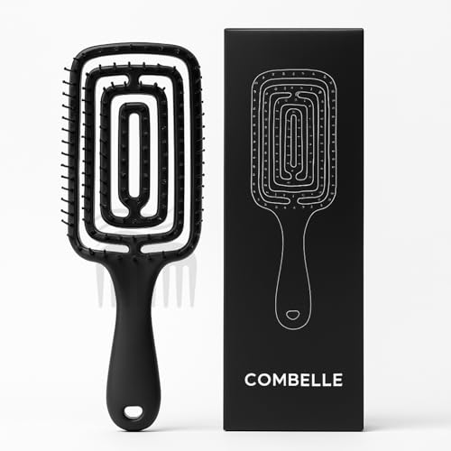 Image of Combelle Curved Vented Hair Brush, 21 cm, Black | Detangling Comb for Wet, Dry, Curly, Thick Hair | Faster Blow Drying, Anti-Frizz, Heat-Resistant for Women, Men & Kids (Multicolor)