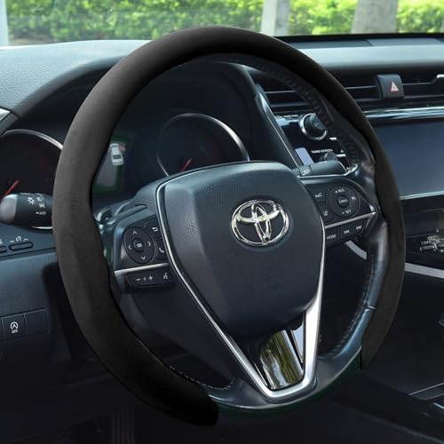 Ernica Suede Steering Wheel Cover, Universal 15 Inch Car Steering Wheel Cover, Non-Slip Design,Breathable,Car Interior Accessories Black