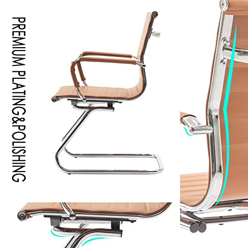 Image of Office Desk Chair Set of 4,No Wheels PU Leather Computer Chairs Mid Back Guest Chairs with Seld Base for School /Reception /Conference /Waiting Room, Terracotta