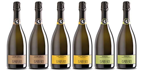 Paquete de 6 botellas | 3 tipos de burbujas Método Charmat: Prosecco Doc | Durello Monti Lessini | Extra Dry Cuvée dei Montecchi - Bodega Torre dei Obispvi - Colli Vicentini