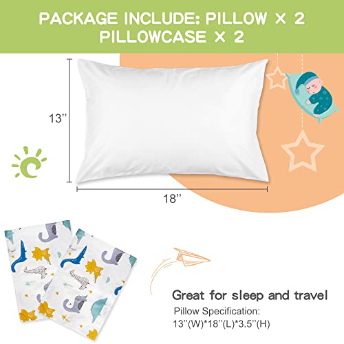 Toddler Pillow With Pillowcase 2 Pack,13X18 Soft Baby Pillows For Sleeping, Machine Washable Kids Pillow With Cotton Pillowcase, Perfect For Travel, Toddlers Cot (Dinosaur) #TOP1
