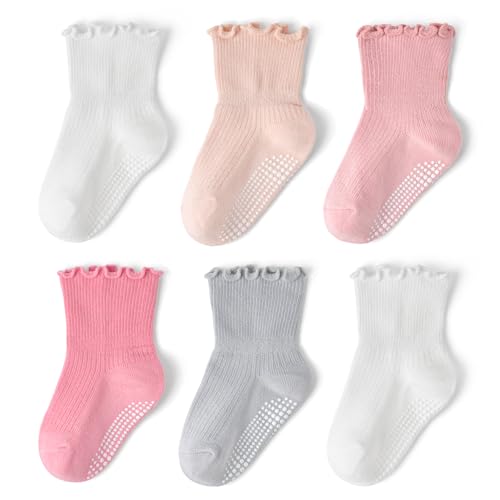 Image of Baby Toddler Ruffle Socks for Girls Cute Crew Grip Frilly Socks