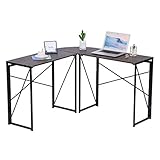 Rustic Folding Computer Desk Industrial L-Shaped Corner Desk Home Office Workstation Writing Study Desk Brown Laptop Table 47 x 15 x 29.5 Inches VC1905, No-Assembly
