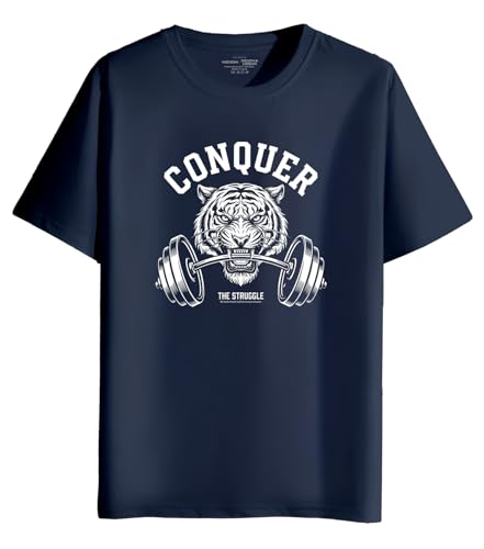 Image of INDISSH T-Shirt for Man | Regular and Plus Size Upto 7XL | Gym Graphic Printed | Round Neck Cotton Fabric Regular fit Casual T-Shirt for man - RNM-Conquer-PAR