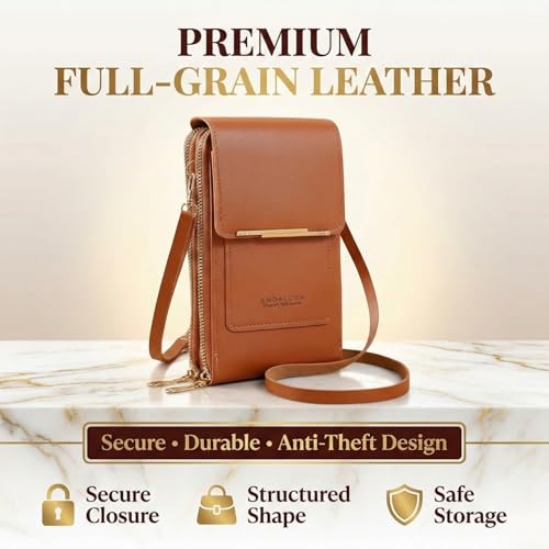 Image of VKR Women's Leather Crossbody Phone Purse with Touchscreen Pocket - Anti-Theft Mobile Sling Bag with Adjustable Shoulder Strap, Card Slots, Zipper Compartments & Compact Wallet for Daily Travel