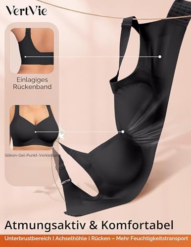 Vertvie Seamless BH Damen Große Brüste ohne Bügel Jelly Bra Push Up Minimizer Soft Bustier Nahtlose Bralette Breite Träger BH Volle Abdeckung(Schwarz,85E)