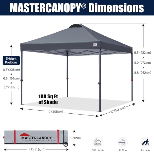 Image of MASTERCANOPY 10x10 Durable Pop Up Canopy Tent with Roller Bag, Dark Grey