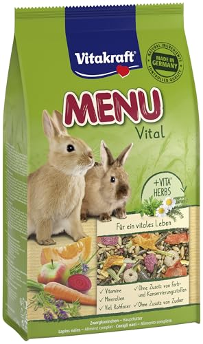 Vitakraft Menu Vital Zwergkaninchen Futter mit Kräutern und Gemüse rohfaserreich für glänzendes Fell ohne Zusatz von Zucker (1x 1kg)