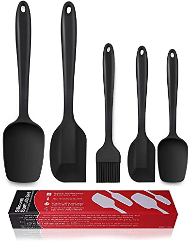 Image of Silicone Spatula Set Silicone Kitchen Utensils Set with Basting Pastry Silicone Brush Heat Resistant Non-Stick, for Cooking Baking Cake Decorating, Rubber Spatula Turner Spoonula, 5 (Black)
