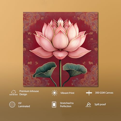 Image of PAINTINGMANTRA Abstract Lotus Blossom Stretched Canvas Painting for Living Room | Modern Floral Serenity Wall Decor Art For Livingroom, Bedroom, Office, Hallways - 22x22 Inch