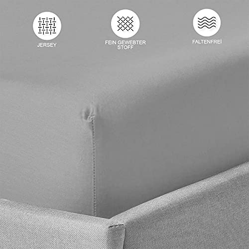 Buymax Spannbettlaken Topper 140x200 cm Spannbetttuch 100% Baumwolle Jersey für Matratzentopper bis 9 cm Matratzenhöhe Bettlaken für Boxspringbett Topper, Anthrazit-Grau - Image 4