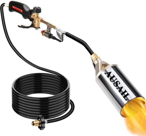 Propane Torch Weed Burner,Blow Torch,Heavy Duty,High Output 2,400,000 BTU,Flamethrower with Turbo Trigger Push Button Igniter and 10 FT Hose for Roof Asphalt,Ice Snow,Road Marking,Charcoal
