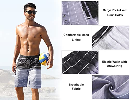 Image of Nonwe Men's Beachwear Quick Dry Striped Board Shorts
