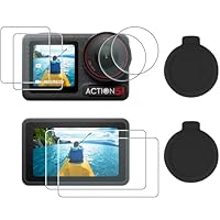 AMAZEAR (2 Pack Displayschutzfolie für DJI Osmo Action5 Pro, Includes 2 Lens Silicone Covers, Gehärtete Glasschutzfolie für DJI Action 5 Pro Zubehör, Ultra HD, 9H Härte, Kratzfest
