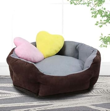 PetsHub's Premium Dog Bed & Cat Bed Ultra Soft Grey & Brown Reversible with 2 Extra Pillows (Export Quality)-Medium