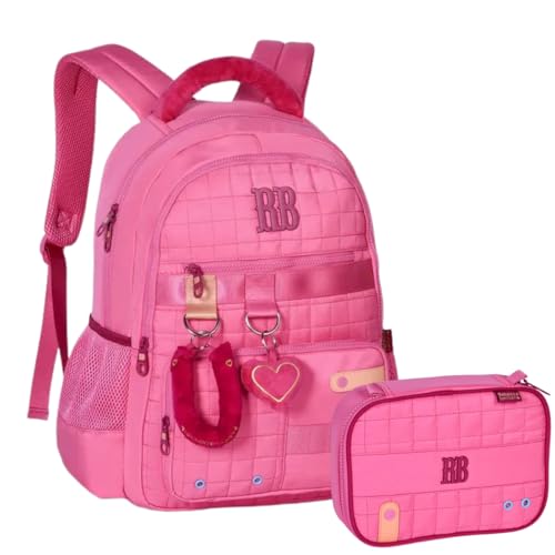 Kit Mochila RB Rebecca Bonbon Soft Escolar Estojo Meninas Resistente Infantil Juvenil (ROSA)