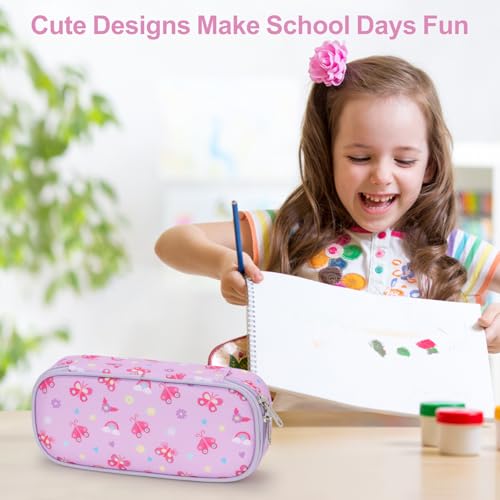Image of Cute Kids Pencil Case - Girls Pen Pouch Large School Organizer | Pen Bag & Smooth Zipper, Multi-Slot Storage, Mesh Pocket, 900D Water Resistent, Giftable School Supplies, Purple Butterfly