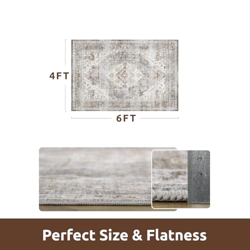 AMOAMI-4X6 Area Rugs for Living Room -Soft Vintage Bedroom Rugs-Non Slip Washable Rug-Throw for Living Room Bedroom Bedside Dining Room Office Grey