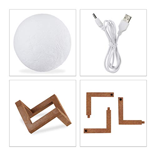 relaxdays Bianco Lampada Luna 3D, 2 Colori, Regolabile, Touch Sensor, Senza Cavo, per Bambini, Illuminazione a LED 15 cm - Image 7