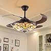 42 inch tiffany style invisible ceiling fan with lights and remote controlretractable reverse blades 6 speeds 3 light changes fandelier chandelier fanquiet motorindoor ceiling lighting fixture  urban country home decor
