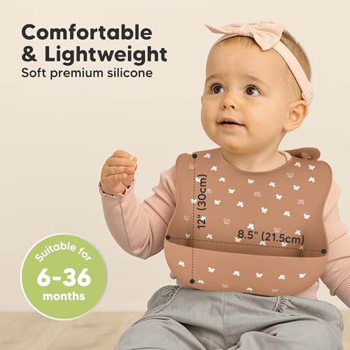 KeaBabies 2-Pack Baby Silicone Bibs and 3-Pack Waterproof Baby Food Catcher for Eating - Waterproof, Easy Wipe Silicone Bib for Kids, Toddlers - Lightweight Food Catcher for Kids3