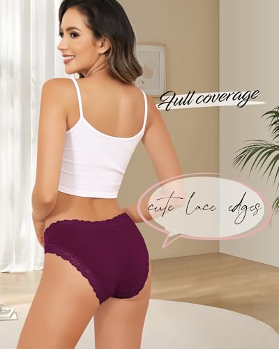 Image of Aijolen Women's Cotton Bikini Underwear Soft Low Waist Panties Cheeky Lace Underpants S-XXL
