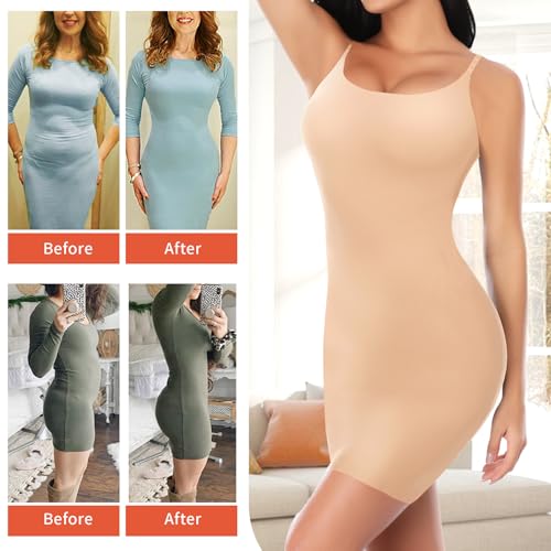 Image of Shapewear Slips for Under Dresses, Full Slip Dress for Women Tummy Control Body Shaper Seamless Shaping Dress