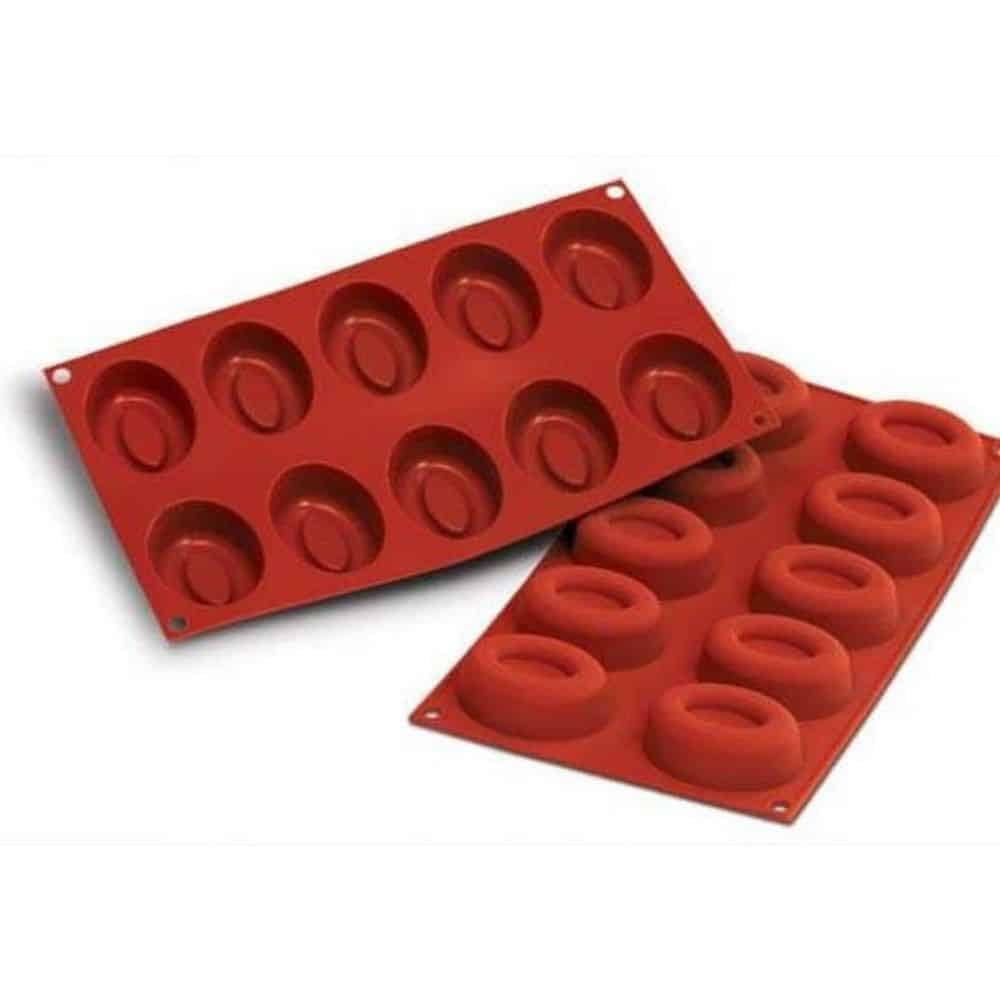 Professional SF084 Silicone Baking Mold Oval Savarin 1.59 Oz, 2.05" x 2.76" x 0.94" High, 10 Cavities (1 Each)